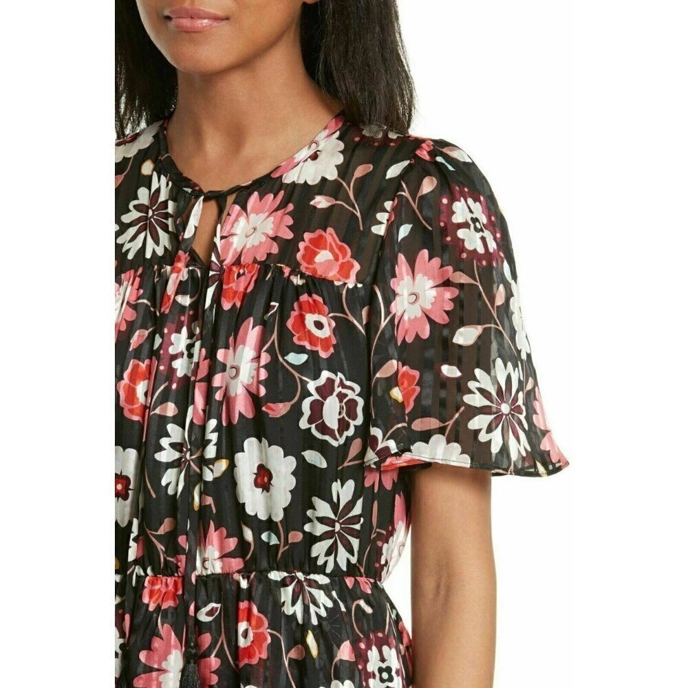 Kate Spade New York Womens Casa Floral Aline Flutter Sleeve Silk Dress Size 4